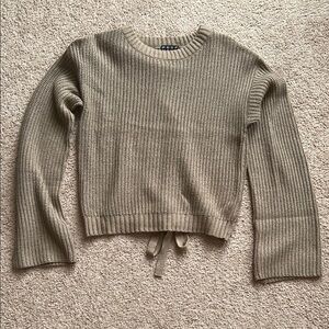 Tan Ribbed Crew Neck Top with Adjustable Hem